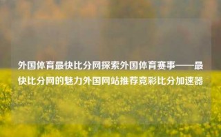 外国体育最快比分网探索外国体育赛事——最快比分网的魅力外国网站推荐竞彩比分加速器