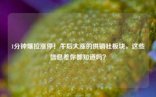 1分钟爆拉涨停！午后大涨的供销社板块，这些信息差你都知道吗？