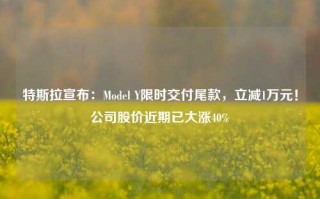 特斯拉宣布：Model Y限时交付尾款，立减1万元！公司股价近期已大涨40%