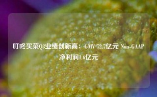 叮咚买菜Q3业绩创新高：GMV 72.7亿元 Non-GAAP净利润1.6亿元