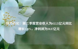 恒力石化：第三季度营业收入为652.25亿元同比增长2.42%，净利润为10.87亿元