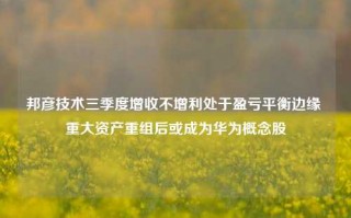 邦彦技术三季度增收不增利处于盈亏平衡边缘 重大资产重组后或成为华为概念股