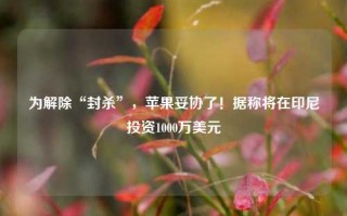 为解除“封杀”，苹果妥协了！据称将在印尼投资1000万美元