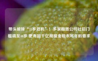 带头破除“35岁危机”！多家租赁公司社招门槛调至40岁 更有超千亿规模金租未写年龄要求