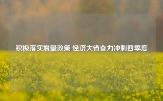 积极落实增量政策 经济大省奋力冲刺四季度