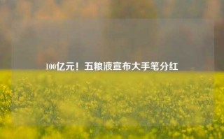 100亿元！五粮液宣布大手笔分红