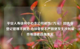 平安人寿徐州中心支公司被罚27万元：因执业登记管理不规范 内部管控不严致使发生涉刑案件等违法违规事实