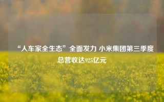 “人车家全生态”全面发力 小米集团第三季度总营收达925亿元