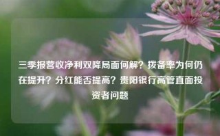 三季报营收净利双降局面何解？拨备率为何仍在提升？分红能否提高？贵阳银行高管直面投资者问题