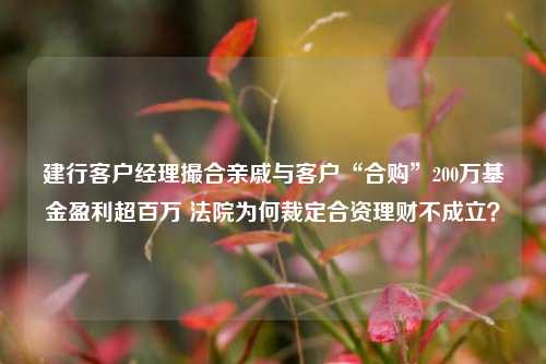 建行客户经理撮合亲戚与客户“合购”200万基金盈利超百万 法院为何裁定合资理财不成立？-第1张图片-比分网