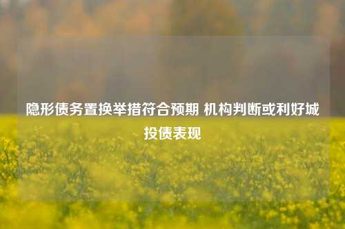 隐形债务置换举措符合预期 机构判断或利好城投债表现-第1张图片-比分网