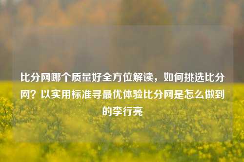 比分网哪个质量好全方位解读，如何挑选比分网？以实用标准寻最优体验比分网是怎么做到的李行亮-第1张图片-比分网