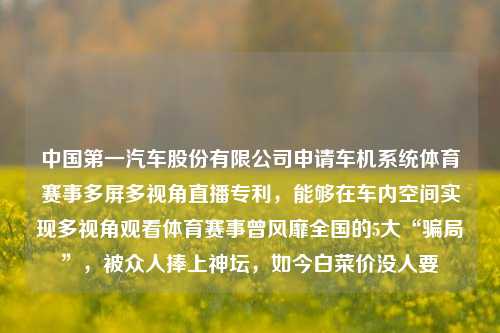 中国第一汽车股份有限公司申请车机系统体育赛事多屏多视角直播专利，能够在车内空间实现多视角观看体育赛事曾风靡全国的5大“骗局”，被众人捧上神坛，如今白菜价没人要-第1张图片-比分网