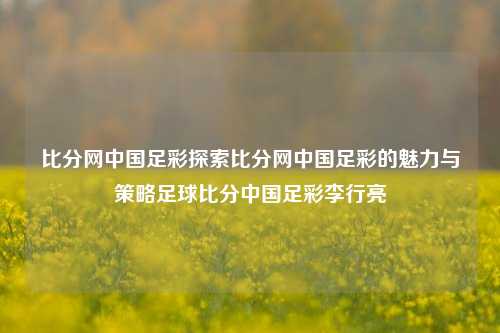 比分网中国足彩探索比分网中国足彩的魅力与策略足球比分中国足彩李行亮-第1张图片-比分网