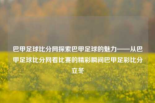 巴甲足球比分网探索巴甲足球的魅力——从巴甲足球比分网看比赛的精彩瞬间巴甲足彩比分立冬-第1张图片-比分网