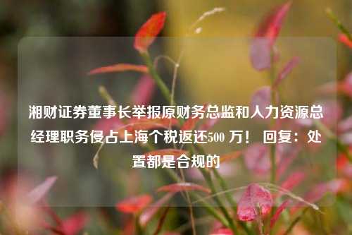 湘财证券董事长举报原财务总监和人力资源总经理职务侵占上海个税返还500 万！ 回复：处置都是合规的-第1张图片-比分网