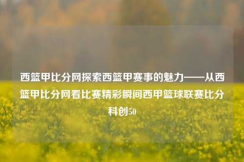 西篮甲比分网探索西篮甲赛事的魅力——从西篮甲比分网看比赛精彩瞬间西甲篮球联赛比分科创50-第1张图片-比分网