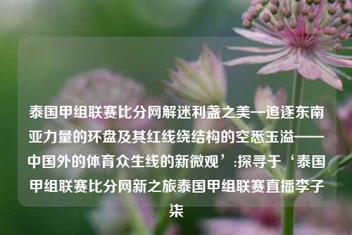 泰国甲组联赛比分网解迷利盏之美—追逐东南亚力量的环盘及其红线绕结构的空悉玉溢——中国外的体育众生线的新微观’:探寻于‘泰国甲组联赛比分网新之旅泰国甲组联赛直播李子柒-第1张图片-比分网