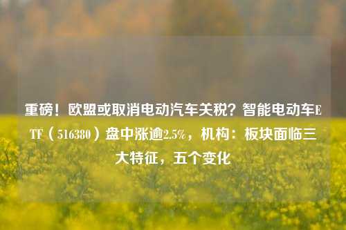 重磅！欧盟或取消电动汽车关税？智能电动车ETF（516380）盘中涨逾2.5%，机构：板块面临三大特征，五个变化-第1张图片-比分网