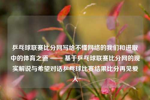 乒乓球联赛比分网写给不懂网络的我们和进取中的体育之道 —— 基于乒乓球联赛比分网的现实解说与希望对话乒乓球比赛结果比分再见爱人-第1张图片-比分网